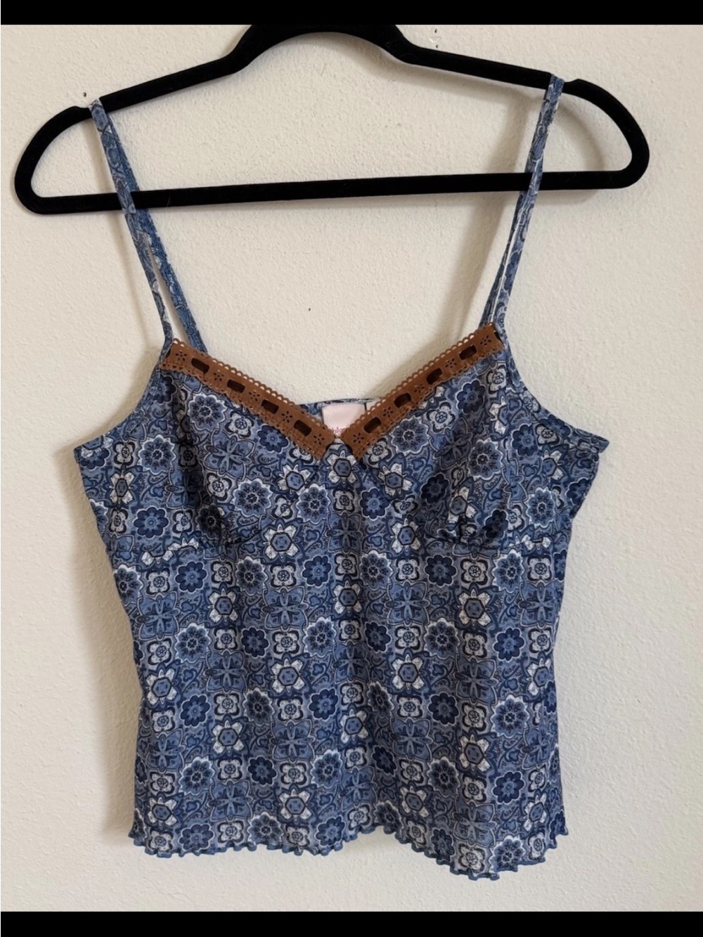 Vintage Y2K Xhilaration Blue Bandana Print Western Rodeo Suede Trim Cami Size L